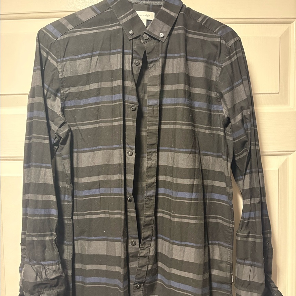 Calvin Klein Black and Blue Striped Button Down Shirt
